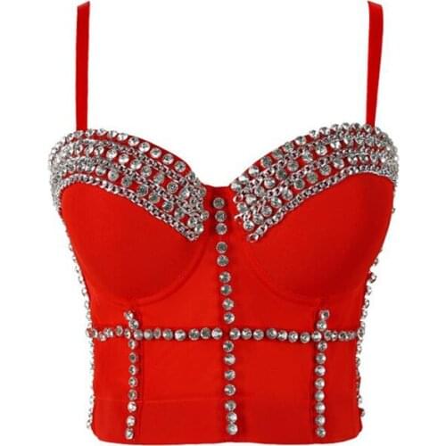 High Quality Hand-made Diamond Camis Corset Sexy Women Bustiers Female Brassiere Cropped Top Club Outfits Party Push Up Bras