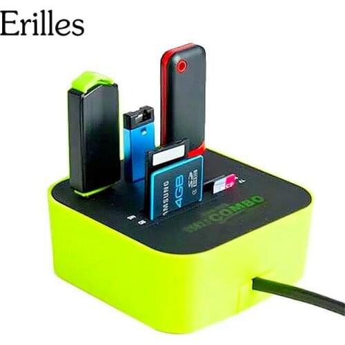 Erilles USB HUB Combo All In One USB 2.0 Micro SD High Speed Card Reader 3 Ports Adapter Connector For Tablet PC Computer Laptop