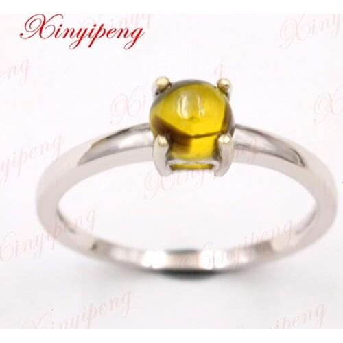 Xin yi peng 18 k white gold inlaid natural singular yellow sapphire ring women ring 5 * 5 mm simple and easy