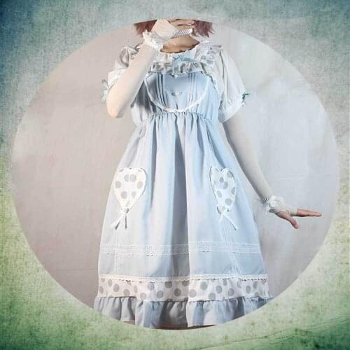 Japanese sweet lolita dress vintage lace bowknot love pocket victorian dress kawaii girl gothic lolita jsk princess loli cos