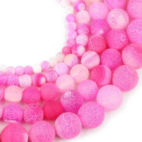 YHBZRET Pink Weathered carnelian Natural Stone Cracked Spacer Beads For Jewelry Making 4/6/8/10/12MM DIY Bracelet Accessories