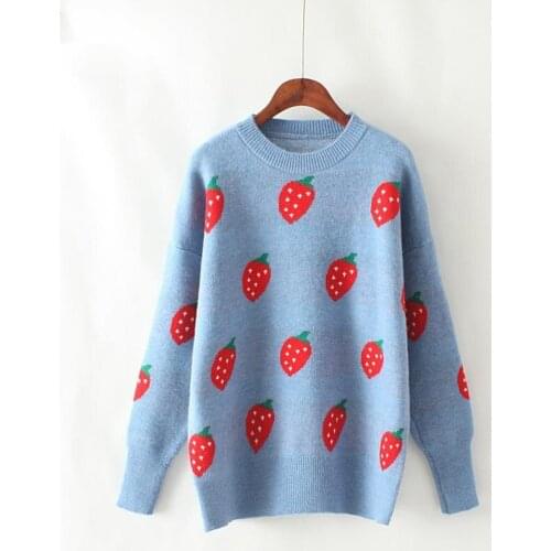 URIFENS Pull Femme 2021 Winter O Neck Long Sleeve Strawberry Knitted Thick Sweater Women Casual Korean Lazy Pullovers LMY123U