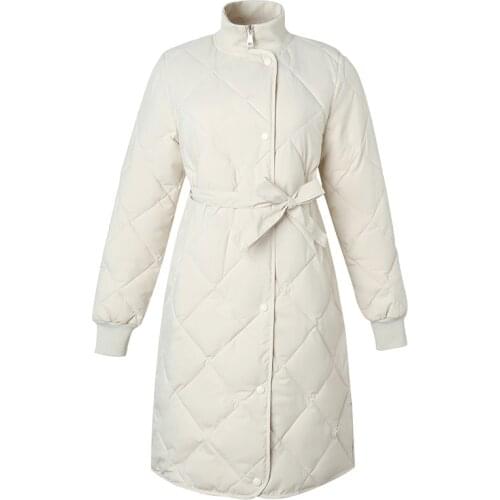 Winter Womens Jacket Down Cotton Parkas Woman Coat Female Argyle Long Jacket With Belt Long Sleeve Vogue Women Jackets Coat