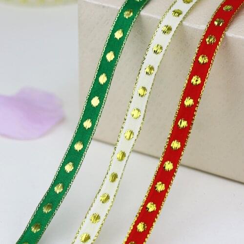 1cm Gold wire edge Polka dot Polyester satin ribbon 25 yards 3 colors Party Wedding Decoration DIY Gift Wrap ribbons