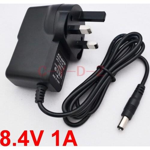 100PCS High quality 8.4V 1A polymer lithium battery charger 8.4 V1A Power Adapter Charger Dual IC 8.4V1A DC 5.5mmx2.1mm UK plug