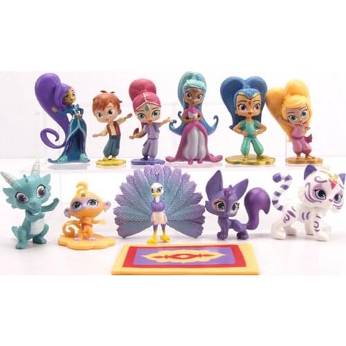 12Pcs/Set Shimmer Sister Action Figure Toys Samira Pet Tiger Nahal Monkey Dragon Dolls Toys Cute Shine Girl Birthday Cake Decor