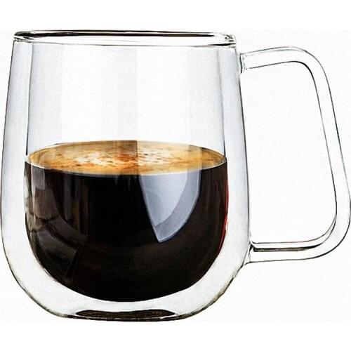 250ml Handmade Glass Mugs 1pcs Double Wall Heat Resistant Glass mugs with Handle for Coffee Tea Milk