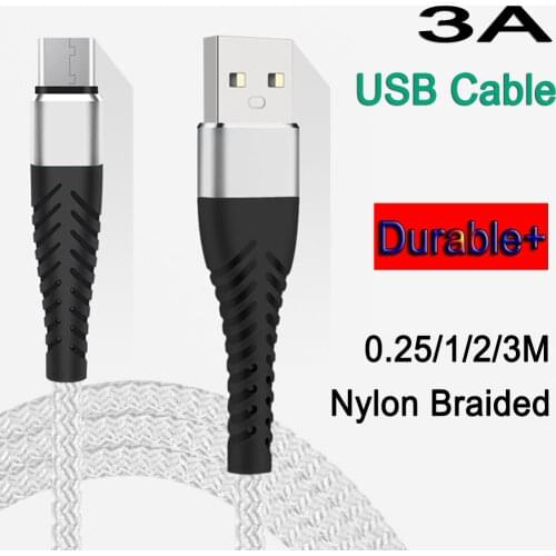 3A USB Type C Cable Tipo C Micro USB Cable 0.25 1 2 3 M Long Mobile Phone Cables Fast Charger Type-C Kabel USB-C Data Cables