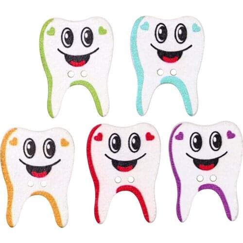 50pcs/100pcs Wooden Button Tooth Shape 2-holes Painting Cartoon Wooden Button Multicolor for Scrapbooking Sewing Kids Crafts DIY