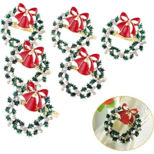 6Pcs Christmas Wreath Napkin Rings Alloy Napkin Buckle Holder Napkin Circle Hotel Restaurant Wedding Party Dinner Table Decor