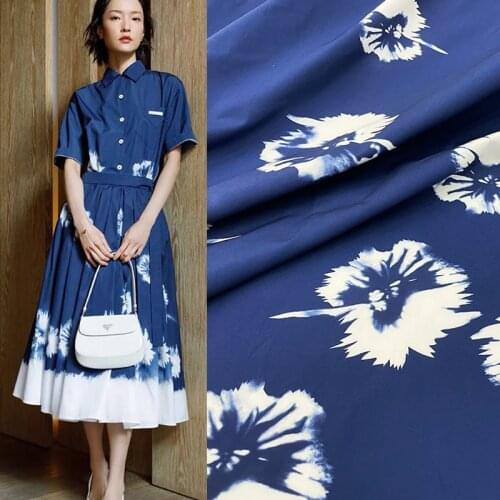 White And Blue Flowers Pure Cotton Fabric For Dress Платье Tissus Au Mètre Telas Por Metro Sewing Ткань Для Шитья Vestidos Coton