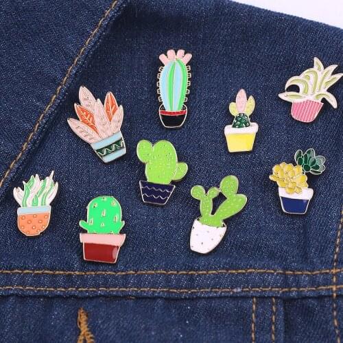 Potted Plants Pins flower Brooches Badges For Woman Girl Cactus Flowers Lapel Enamel Pins Shirt Catoon Brooch Natural Jewelry