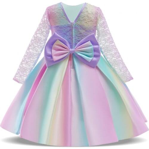 2021 Long Sleeve Kids Colorful Dresses For Girls Children Costumes Girl Party Tutu Dress Lace Wedding Princess Dress Birthday