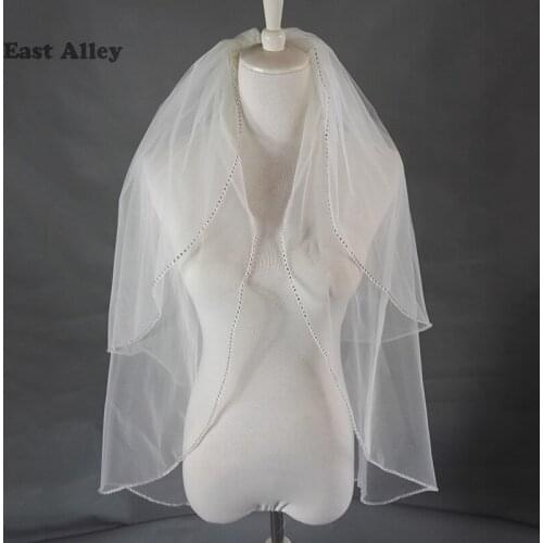 2T white Ivory Bride elbow length Wedding Accessories veil beading bridal veils with comb