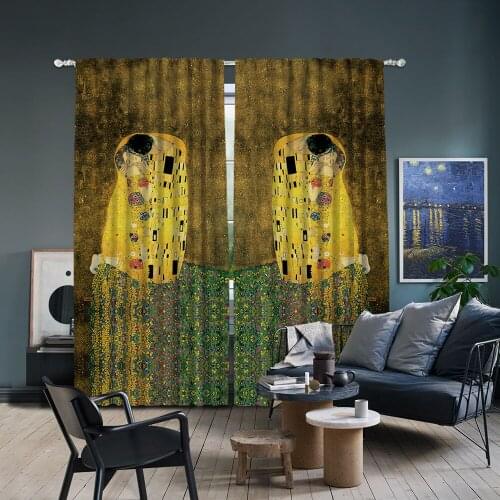 Gustav Klimt-Kiss,Window Curtain 2 panels set, Blackout,Room darkering,Custom size, made to order
