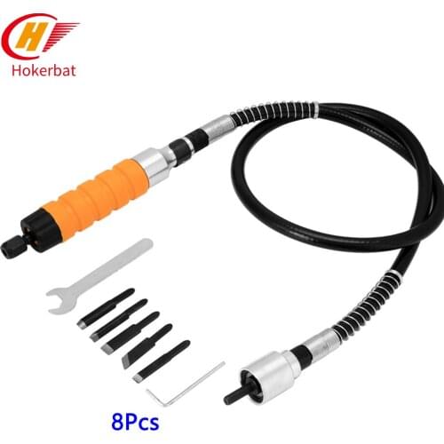 1 Set Wood Chisel Carving Tool Set Furniture Wood Carving Tool Electric Chisel+5 Carving Tips Wrench Flexible Flex Shaft