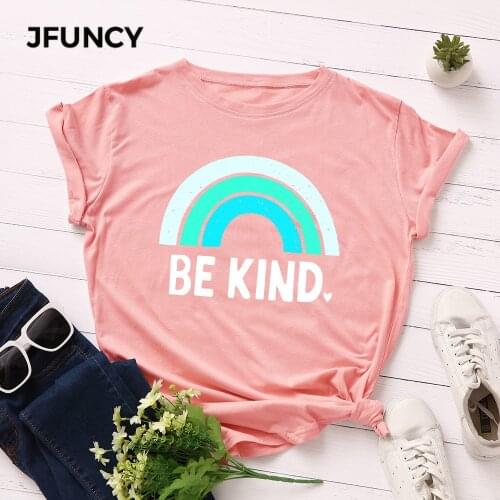 JFUNCY Plus Size 100% Cotton Summer Tshirt Creative Rainbow Printed Women T-Shirt Short Sleeve Woman Tee Tops Female T Shirt