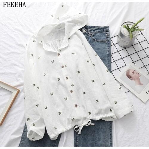 Summer Autumn Leaves Print Hooded Jackets Women Cardigan Loose Outwear Thin White Sun Protection Clothing