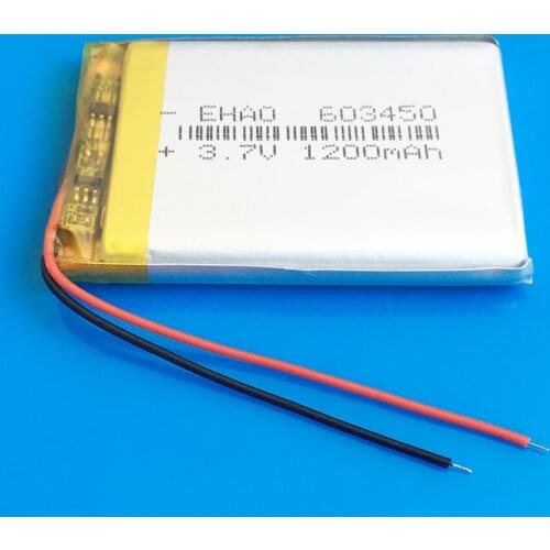 Model 603450 3.7V 1200mAh lipo polymer lithium rechargeable battery for MP3 GPS PDA DVD bluetooth recorder e-book camera