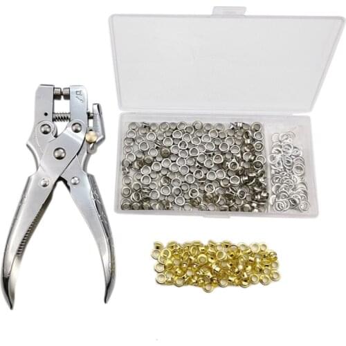 Grommet Eyelet Pliers with 200 Piece Eyelets Easy Press Hollow Grommet Portable Handheld Grommet Eyelet Setting Tools