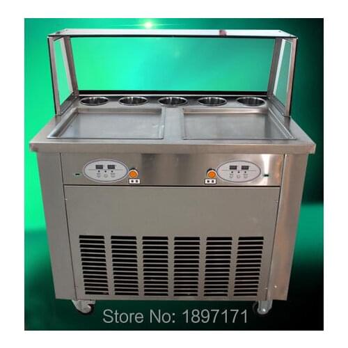 Double Pans Fried Ice Cream Machine for Ice Cream Rolls making with 4 universal wheels 220V 50HZ