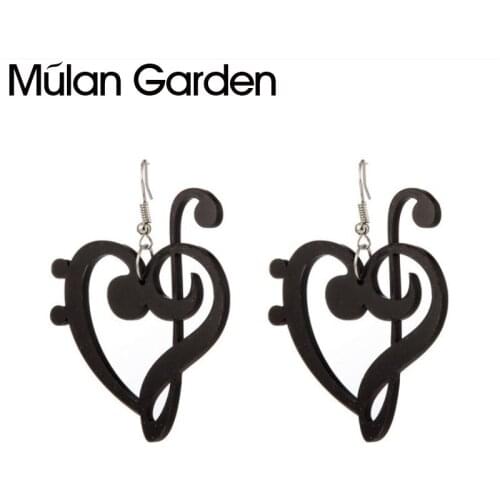 Trendy Black Musical Note Heart Earrings for Women Girl Creative Personality Acrylic Earrings Fashion Punk Jewelry Accessories