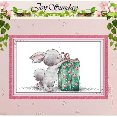Bunnys Gift Animals Patterns Counted Cross Stitch 11CT 14CT Printed Canvas Cross Stitch Set Wholesale Embroidery Needlework