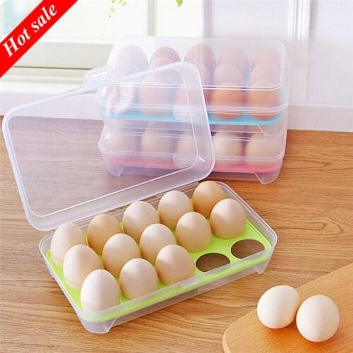 New 15 Eggs Holder Clear Food Storage Container Refrigerator Egg Storage Box Case Food Preservation Boxes Kitchen Organizer