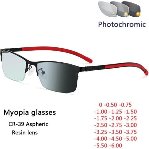 Titanium Alloy Photochromic Myopia Eyeglasses Women Men Prescription Spectacles Eyewear -0.5 -0.75 -1 -1.25 -1.5 -2 -2.5 To -6