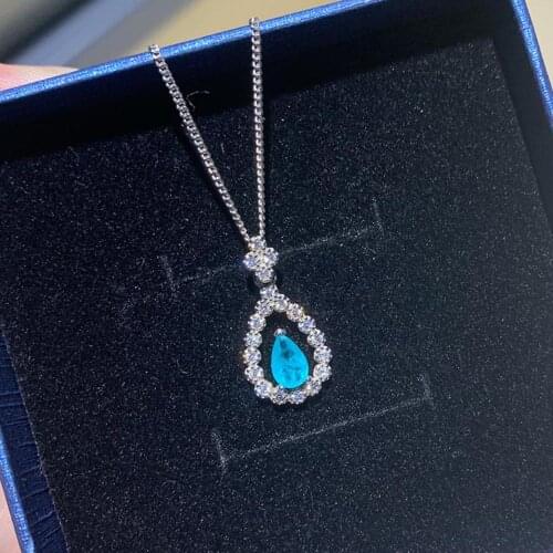 925 Sterling Silver Necklace Tourmaline Jewelry Paraiba Drop Pendant Engagement Wedding Jewelry For Women Party