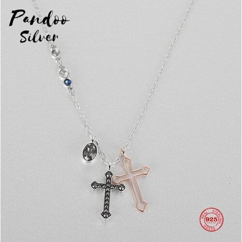 PANDOO Fashion Charm Sterling Silver Original 1:1 Copy, Fashion Mix And Match Cross Necklace Female Luxury Jewelry Gifts