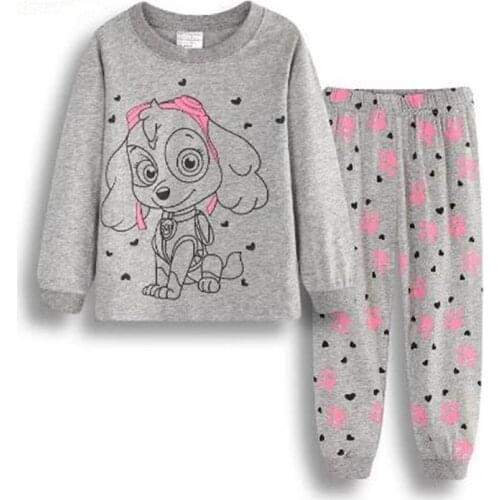 Dog Baby Girls Pajamas Suits 2 3 4 5 6 7 Years Children Nightwear Kids Clothes Sets T-Shirts Pant Sleepwear 100% Cotton Pyjamas