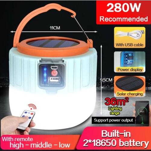 20000lm Portable Solar LED Camping Light USB Rechargeable Bulb For Outdoor Tent Lamp Lanterns Emergency Lights For BBQ Hiking