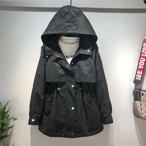 Spring Long Trench Coat Woman Fashion Hooded Coats Woman Casual Loose Windbreakers Female Hooded Coat Women Black Solid Overcoat