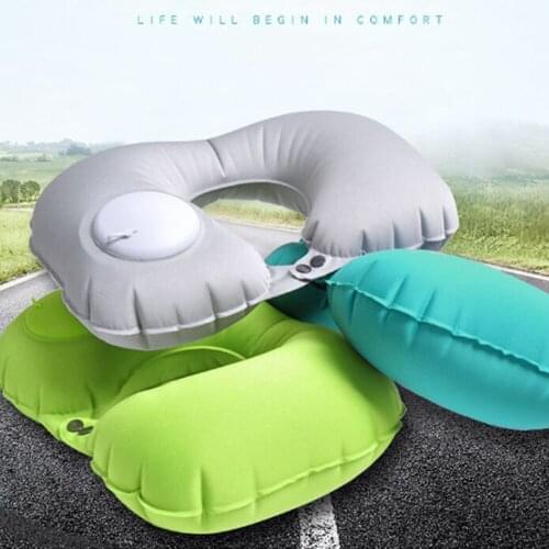 U Shaped Travel Car Air Flight Push-type Inflatable Pillow Neck Support Headrest Soft Nursing Cushion