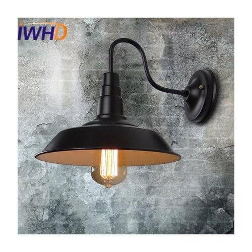 IWHD Iron Wandlamp Retro Vintage Wall Light Fixtures Home Lighting Stairs Industrial Vintage Wall Lamp Black Bedroom Arandela