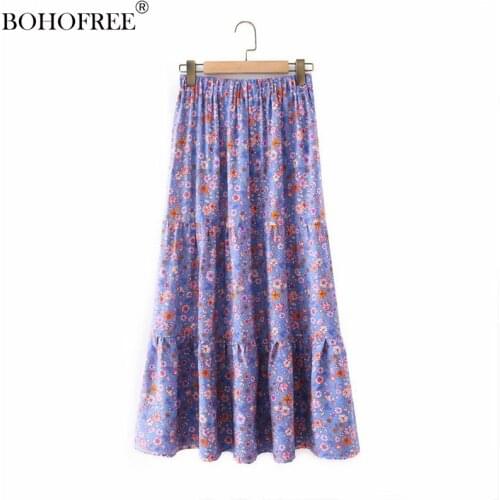 Boho Retro Cotton Holiday Womens Clothing Purple Floral Lotus Leaf Loose Loose Leisure Travel Vacation Rayon Ladies Skirt