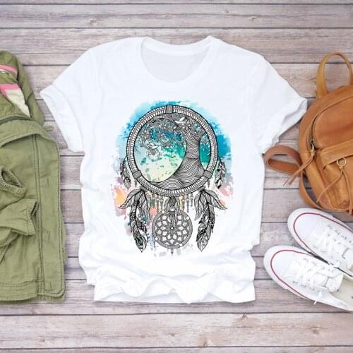 Women Feather Watercolor Fashion 90s Cute Vintage Clothes Lady T-shirts Top Womens T Shirt Ladies Stylish Summer Tee T-Shirt