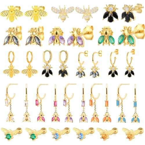 2021 Trend Stud Earrings 925 Sterling Silver Korean Cute Bee Colorful Zircon Mini Earrings For Women Piercing Pendientes Jewerly