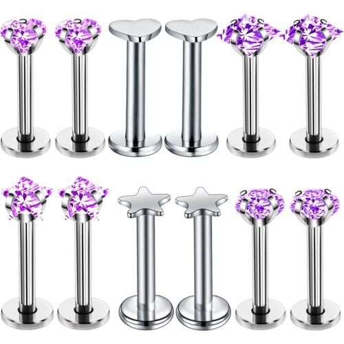 12Pcs 16G Sexy Gift New Tragus Star Helix CZ Stainless Steel Labret Lip Bar Rings Stud Cartilage Ear Piercing Body Jewelry
