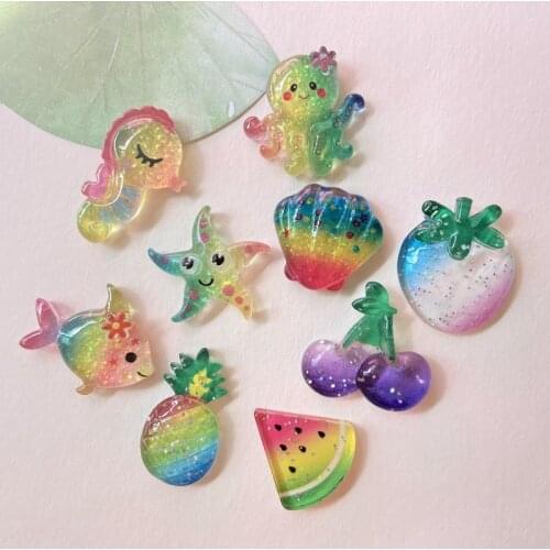 40Pcs/lots Glitter Colorful Fruit Cartoon Fishes Cabochon Scrapbook Jewelry Ring Making Embellishments Accessories Home Decor