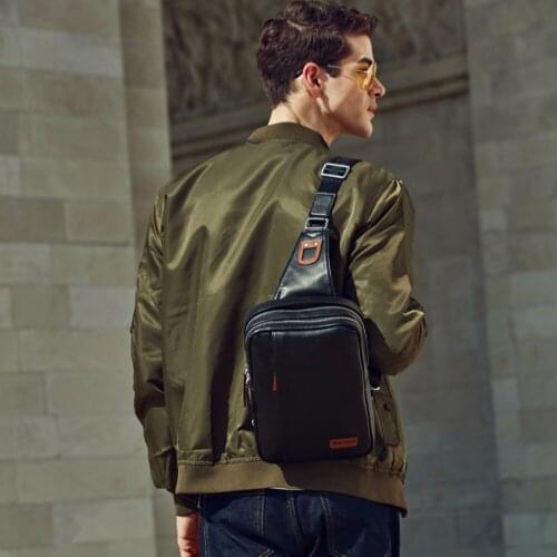 Bison Denim Vintage Chest Bag Genuine Leather Crossbody Bags Men Zipper Shoulder Bag Casual Men Casual Chest Waist Pack