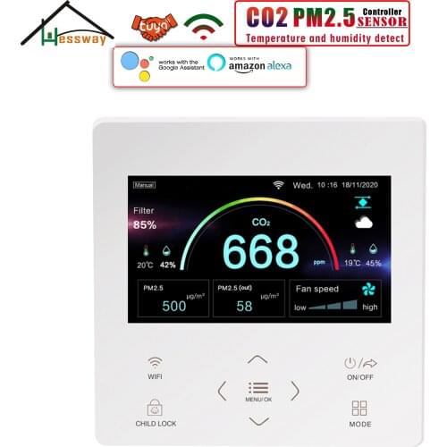HESSWAY WIFI CO2 PM2.5 Sensor Air Quality Control for Temperature Humidity Monitor By TUYA APP
