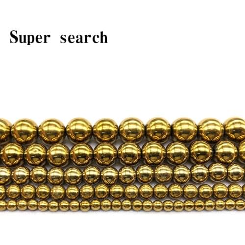 Natural Stone Golds Plated Hematite Round Loose Beads for Jewelry Making Diy Bracelet 15" Pick Size 2/3/4/6/8/10/12mm