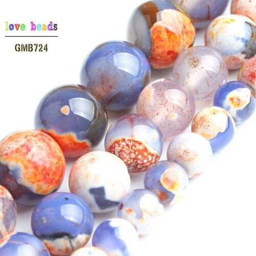 Stone Beads Orange Blue Fire Agates Round Loose Spacer Beads for jewelry making DIY Bracelet Strand 15" 6mm 8mm 10mm