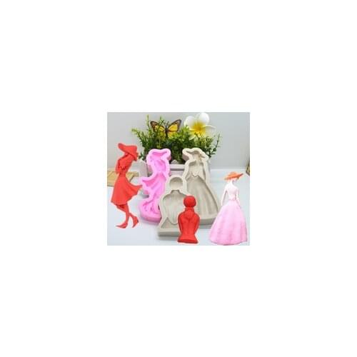 4 Fashion Pretty Girl Image Silicone Mold Resin Kitchen Baking Tool DIY Chocolate Cake Candy Tondant Moulds For Decoration