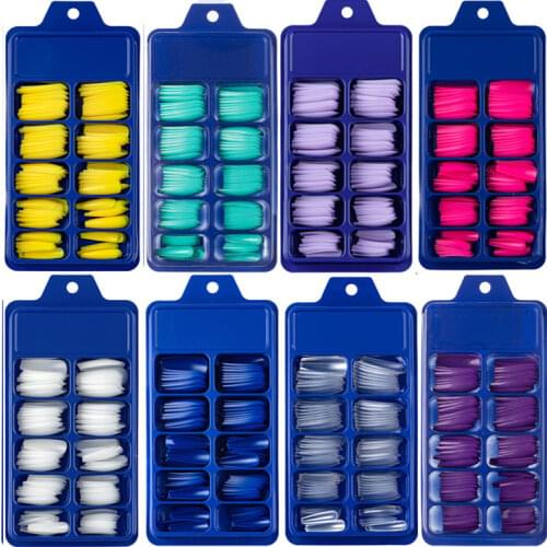 100 Pieces Per Box Long Coffin False Nail Art Tips Full Cover Long Ballerina Faux Nails Art Press On Nails Artifical Fingernails