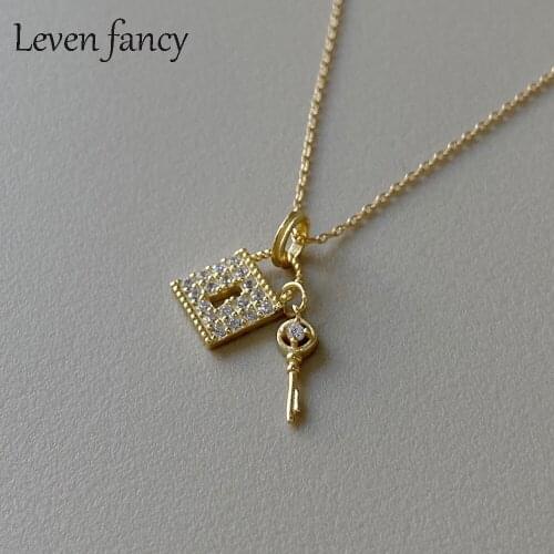 Personalized CZ Lock Key Necklace for Women Fashion 925 Sterling Silver Jewelry Gold Color Chain Creative Choker Femme Collier