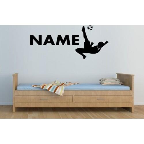 Personalised Name Football Player Silhouette Overhead Kick Wall Stickers Boys Bedroom Home Decor DIY New Design Wall Art JW164