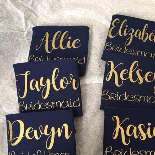 Personalize wedding bride Drink Coolers, customize bridesmaid maid of honor proposal gifts Bachelorette Bottle Beer Can Holders